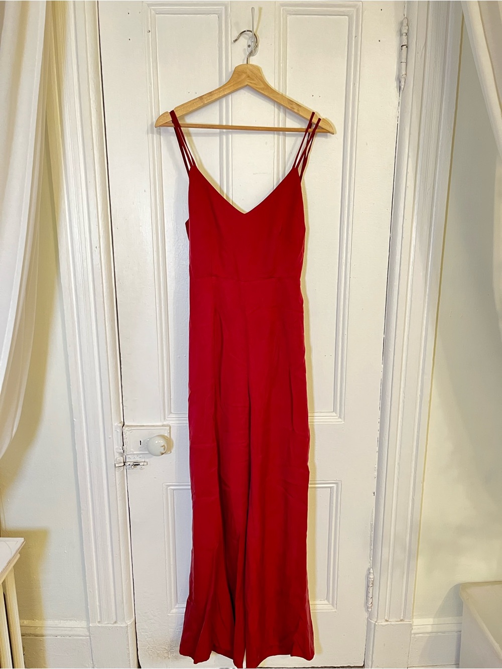 Forever 21 Red V-Neck Wide-Leg Jumpsuit with Double Straps